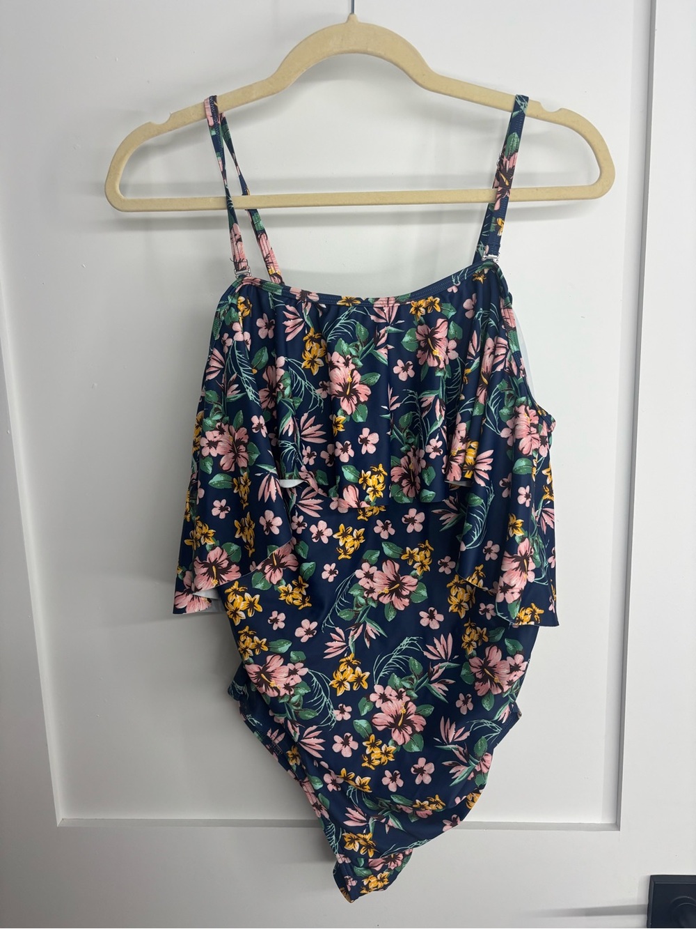 Pinkblush Navy Floral Girls' One-Piece Swimsuit with Pink and Yellow Flowers